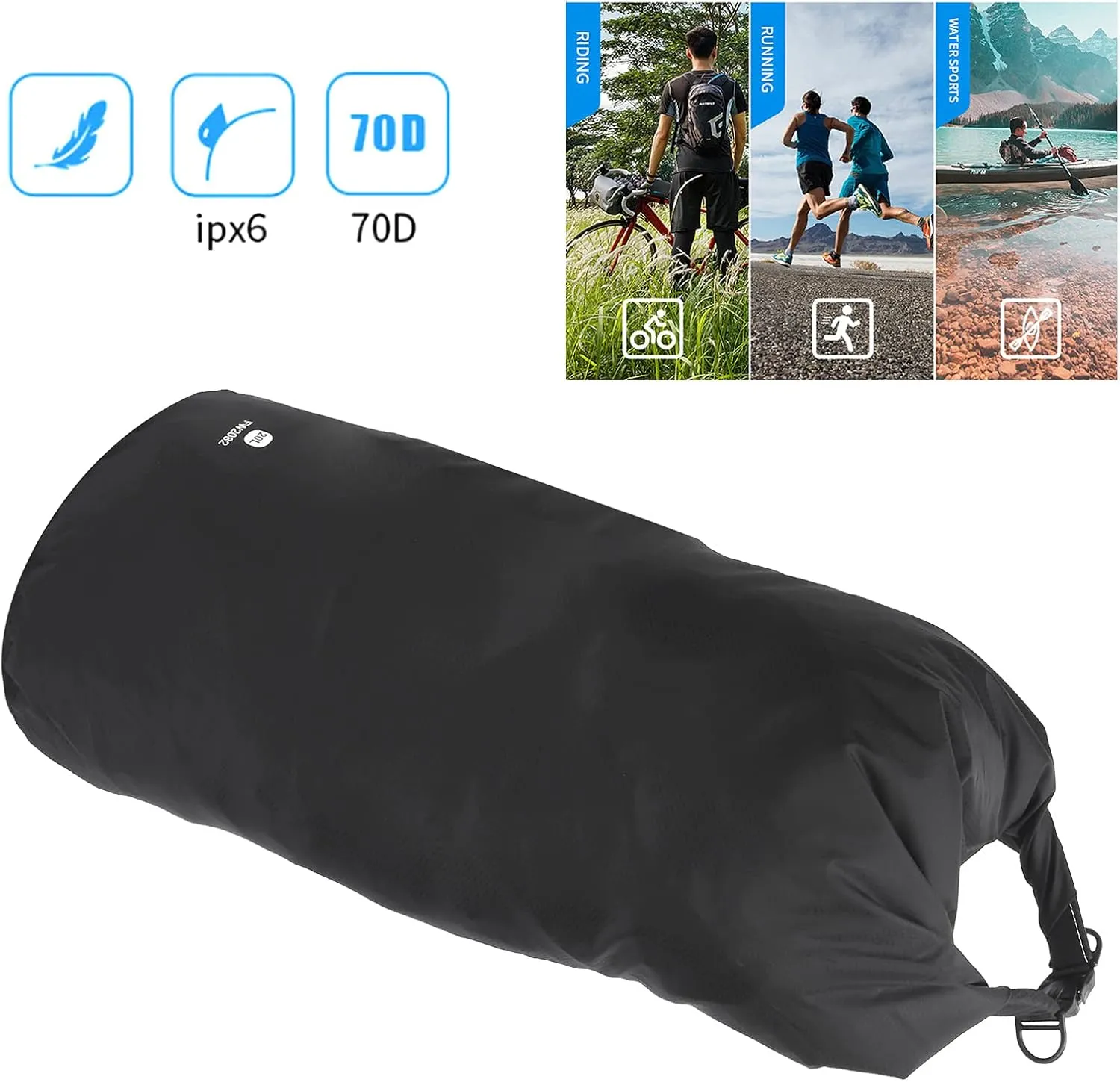 Waterproof Dry Bag, 70D Nylon Lightweight Sealed Waterproof Duffel Bag with Shoulder Strap for Travel, Swimming, Boating, Kayaking, Camping and Beach(20L)