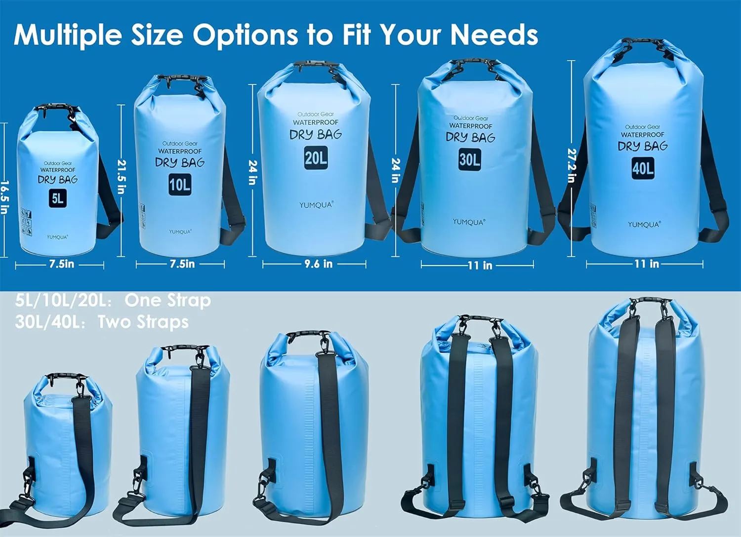 Waterproof Dry Bag Backpack 5L/10L/20L/30L/40L, Roll Top Floating Waterproof Storage Bags for Kayaking, Boating, Swimming, Hiking, Camping and Fishing