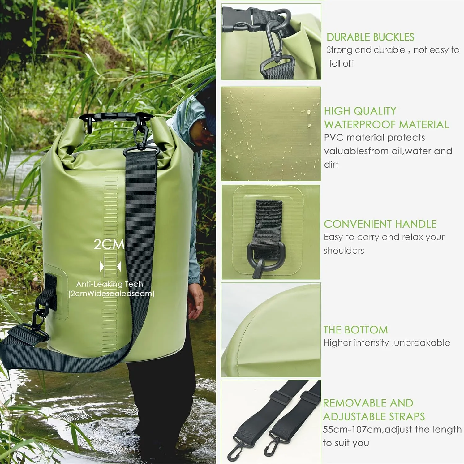 Waterproof Dry Bag Backpack 5L/10L/20L/30L/40L, Roll Top Floating Waterproof Storage Bags for Kayaking, Boating, Swimming, Hiking, Camping and Fishing