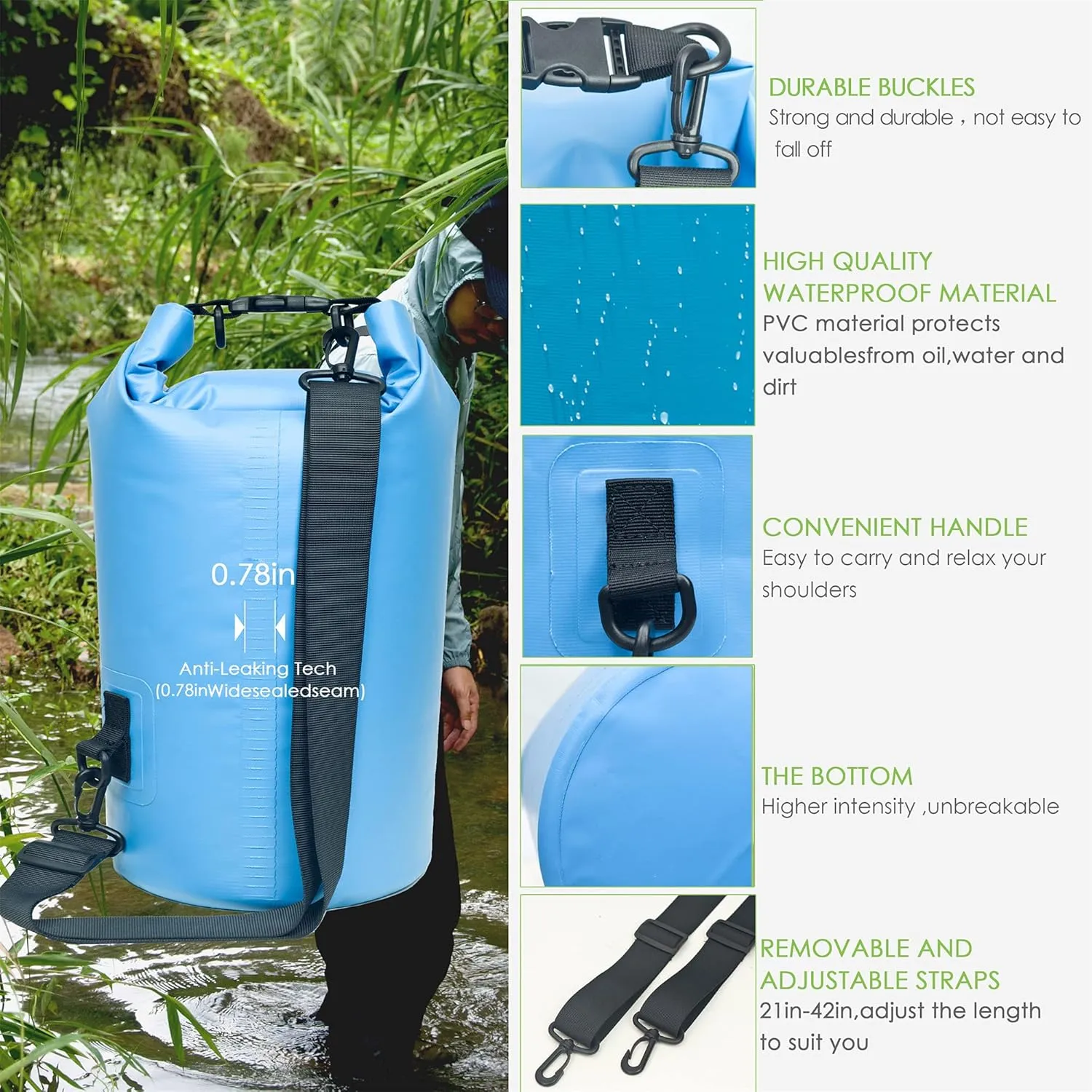 Waterproof Dry Bag Backpack 5L/10L/20L/30L/40L, Roll Top Floating Waterproof Storage Bags for Kayaking, Boating, Swimming, Hiking, Camping and Fishing