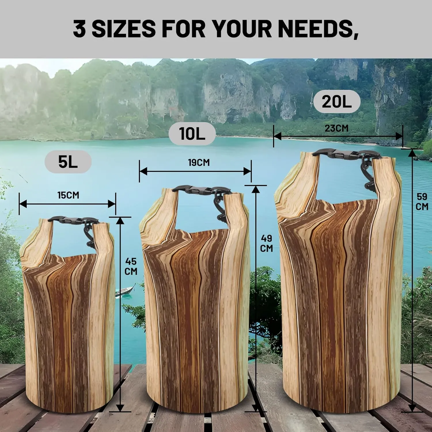 Waterproof Dry Bag,Roll Top Retro Rustic Barn Wood Waterproof Backpack 5L/10L/20L Floating and Lightweight Bags for Kayaking, Boating, Fishing, Swimming and Camping