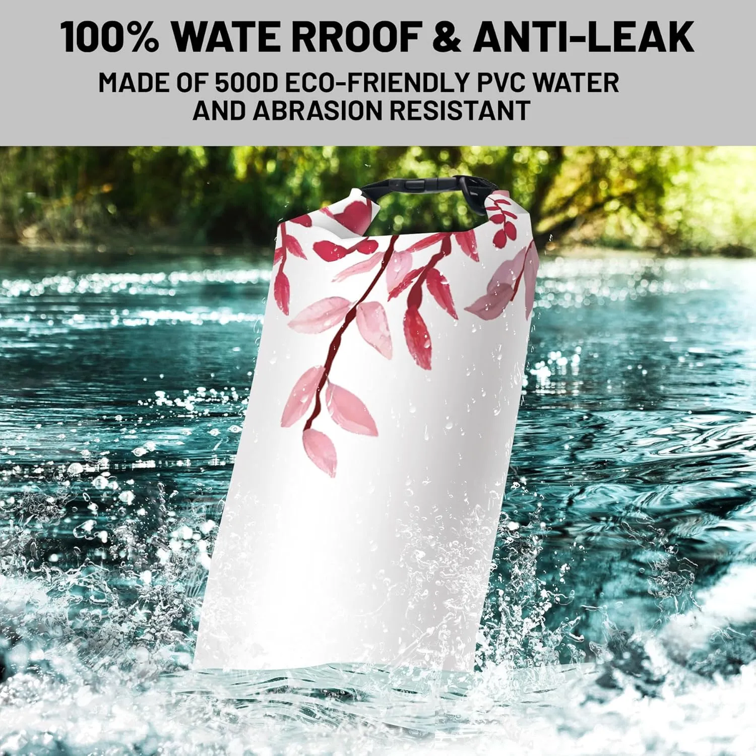 Waterproof Dry Bag,Roll Top Rose Red Eucalyptus Waterproof Backpack 5L/10L/20L Floating and Lightweight Bags for Kayaking, Boating, Fishing, Swimming and Camping
