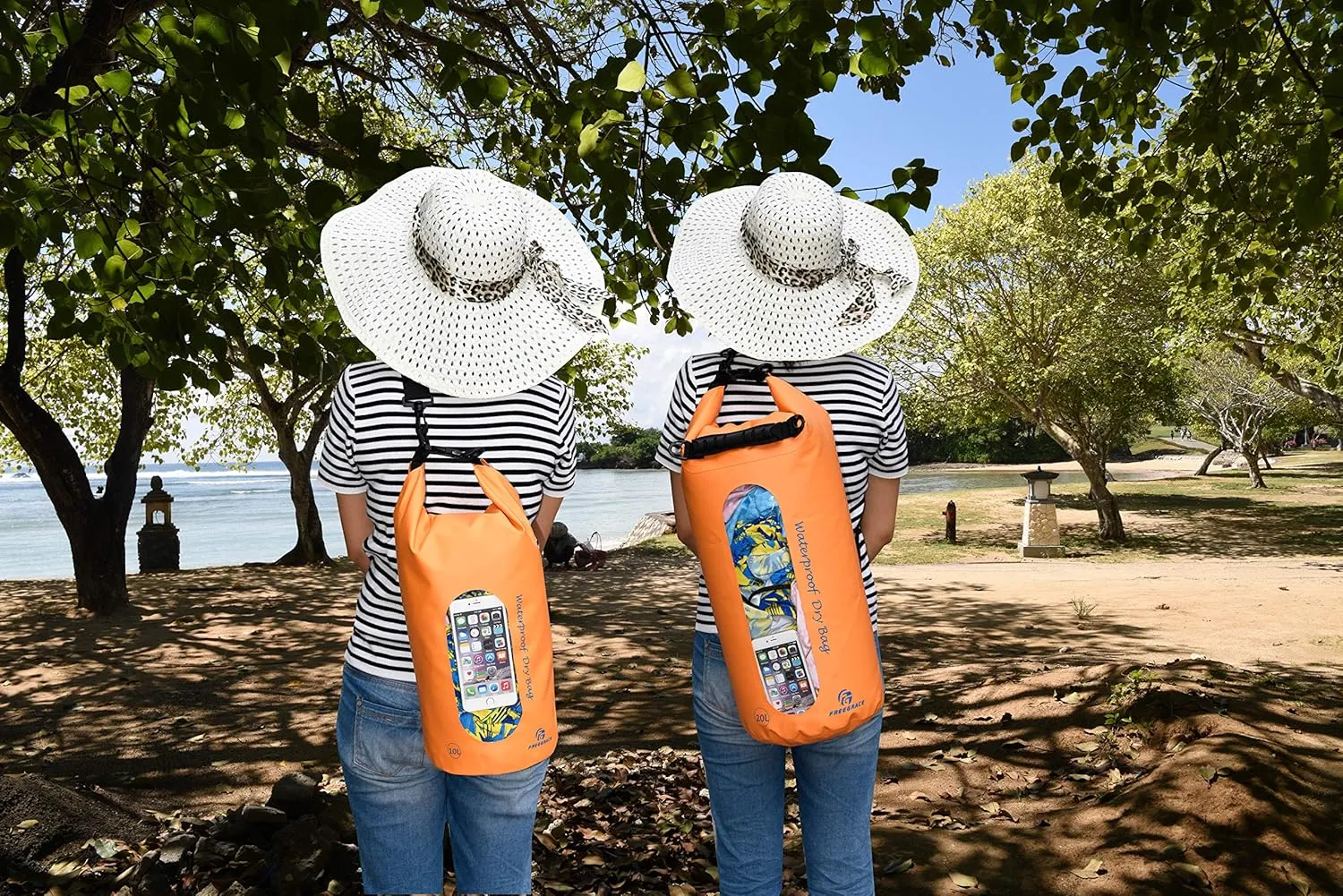 Waterproof Dry Bags Set of 3 Dry Bag with 2 Zip Lock Seals & Detachable Shoulder Strap, Waist Pouch & Phone Case - Can Be Submerged Into Water - for Swimming (Orange(Window), 10L)