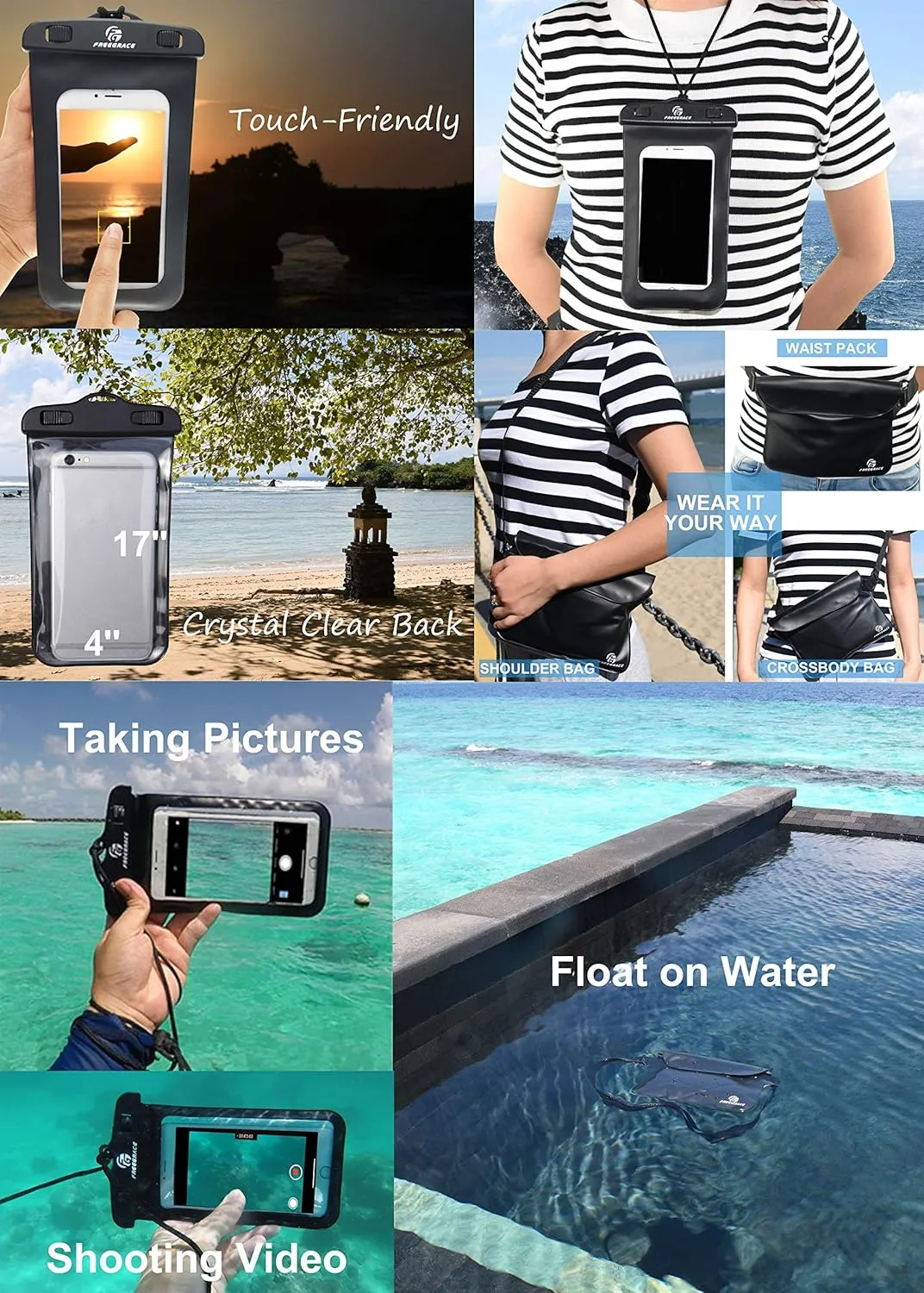 Waterproof Dry Bags Set of 3 Dry Bag with 2 Zip Lock Seals & Detachable Shoulder Strap, Waist Pouch & Phone Case - Can Be Submerged Into Water (Navy Blue, 20L)