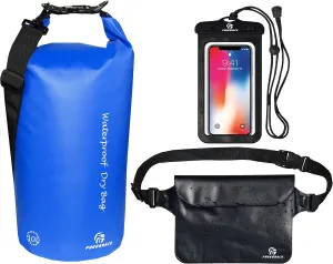 Waterproof Dry Bags Set of 3 Dry Bag with 2 Zip Lock Seals & Detachable Shoulder Strap, Waist Pouch & Phone Case - Can Be Submerged Into Water (Navy Blue, 20L)