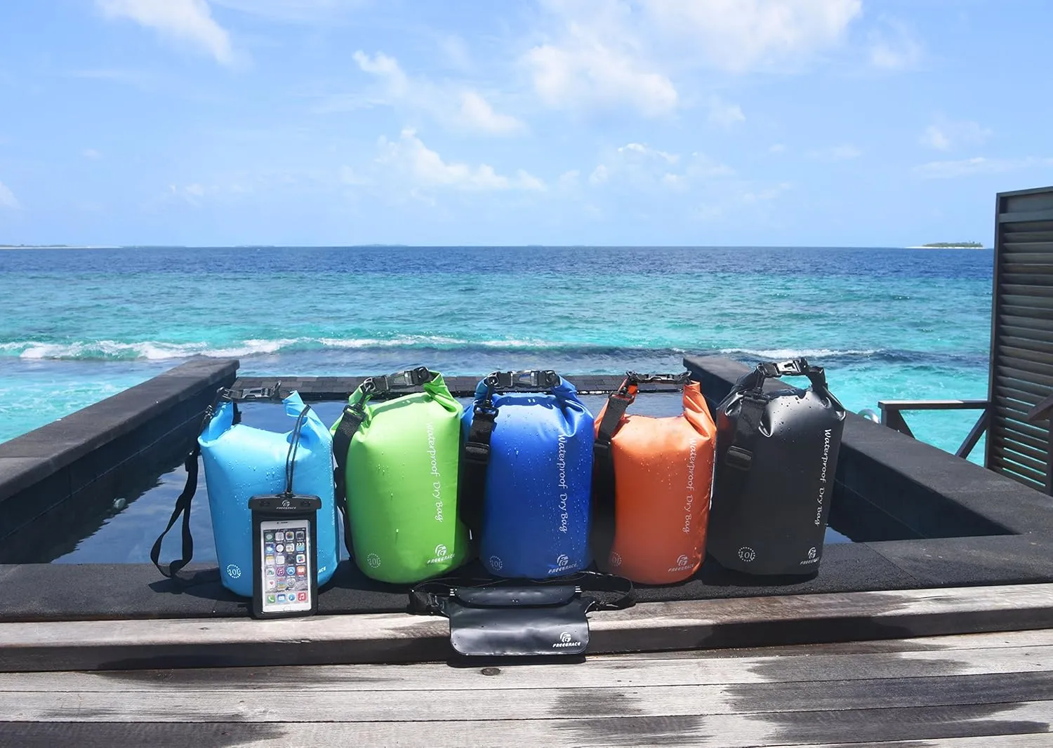 Waterproof Dry Bags Set of 3 Dry Bag with 2 Zip Lock Seals & Detachable Shoulder Strap, Waist Pouch & Phone Case - Can Be Submerged Into Water (Sky Blue, 20L)