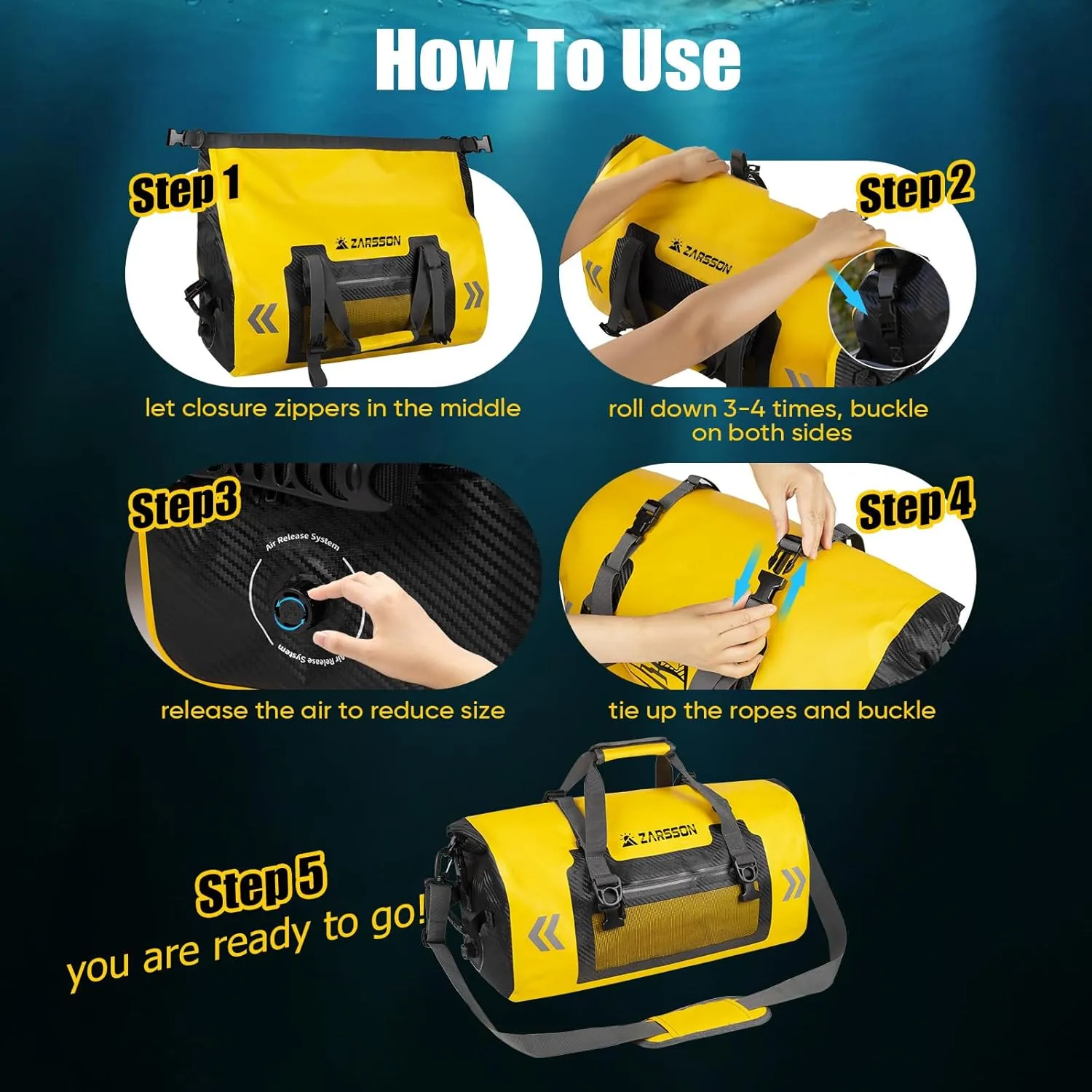 Waterproof Duffel Bag Large Dry Bags Waterproof Motorcycle Dry Bag 40L/66L for Travel Heavy Duty Roll Top with Zippered Pockets & Molle Loops Durable Straps and Handles for Kayaking Camping Boating