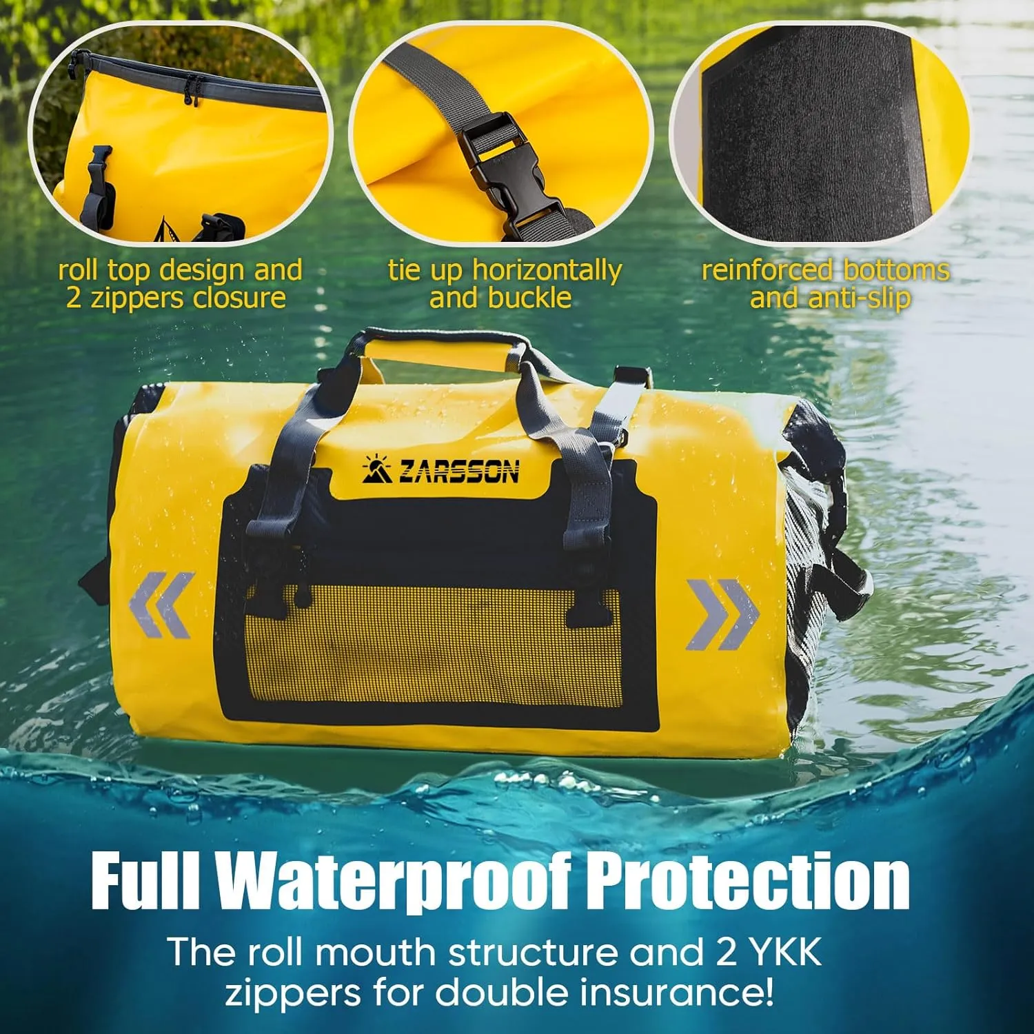Waterproof Duffel Bag Large Dry Bags Waterproof Motorcycle Dry Bag 40L/66L for Travel Heavy Duty Roll Top with Zippered Pockets & Molle Loops Durable Straps and Handles for Kayaking Camping Boating