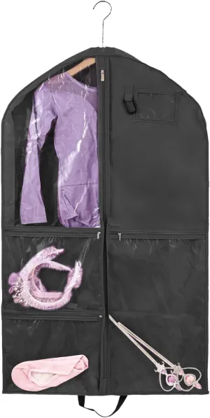 Waterproof Hanging Garment Bag,Garment Bag Suit Bags for Travel and Storage,Dance Garment Bag 40 inch Clothes Bag with Gusset, 5 Pockets & Side Zip (Black)