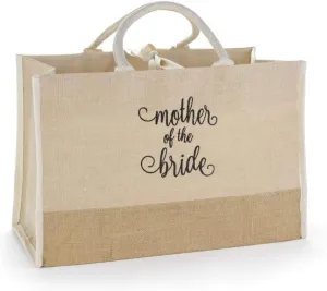 Wedding Accessories Lined Natural Jute Tote Bag, 17.5 x 11.5-Inches, Mother of the Bride