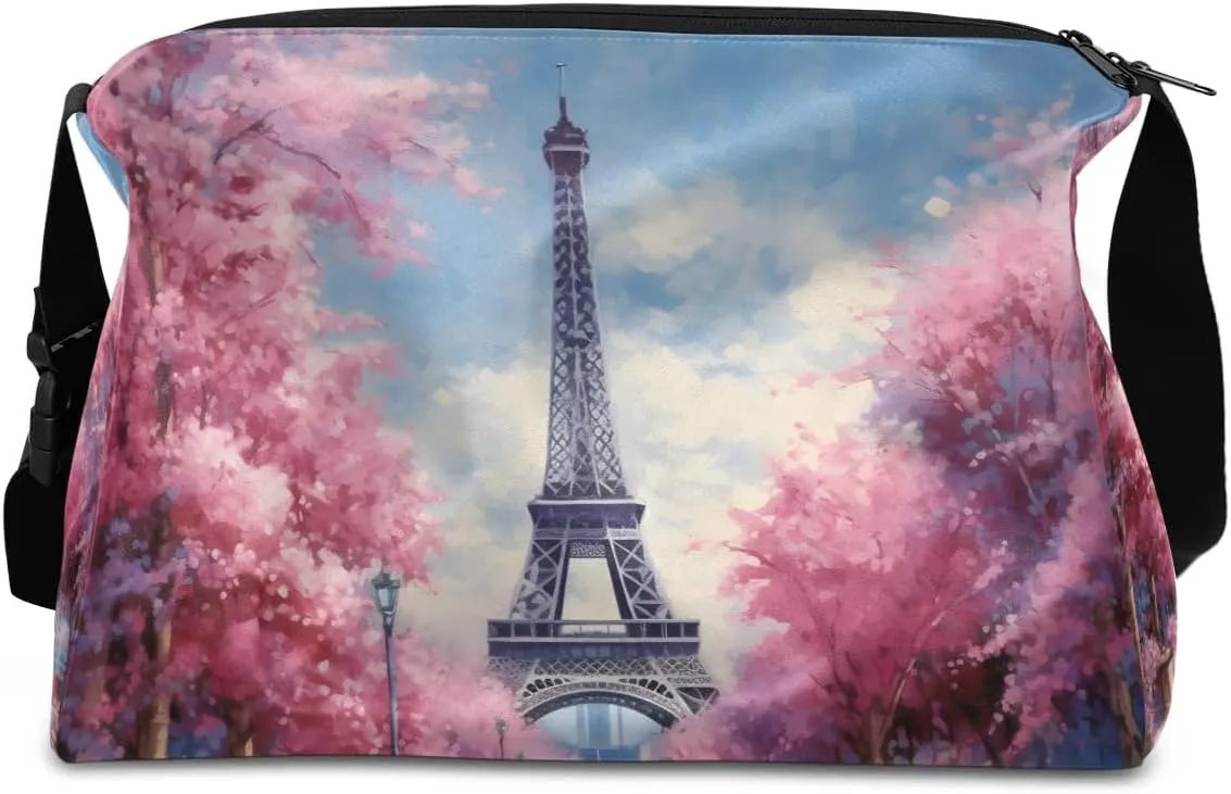 Weekend Bag City Pairs Flower Prints Lightweight Carry On Duffel Bag Waterproof Gym Bag Pu Leather Duffle Bag for Workout Travel Sport