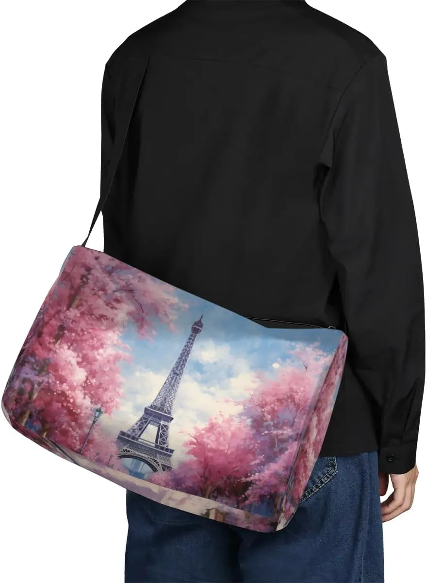 Weekend Bag City Pairs Flower Prints Lightweight Carry On Duffel Bag Waterproof Gym Bag Pu Leather Duffle Bag for Workout Travel Sport