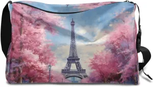 Weekend Bag City Pairs Flower Prints Lightweight Carry On Duffel Bag Waterproof Gym Bag Pu Leather Duffle Bag for Workout Travel Sport