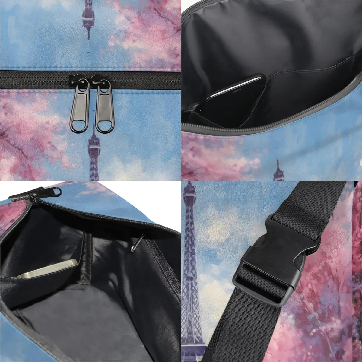 Weekend Bag City Pairs Flower Prints Lightweight Carry On Duffel Bag Waterproof Gym Bag Pu Leather Duffle Bag for Workout Travel Sport