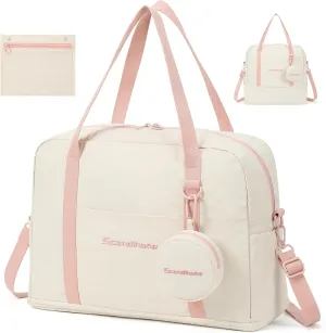 Weekender Bag for Women, Waterproof Travel Duffle Carry On Tote Bags for Girls Personal Item Overnight Luggage with Trolley Sleeve (Beige)