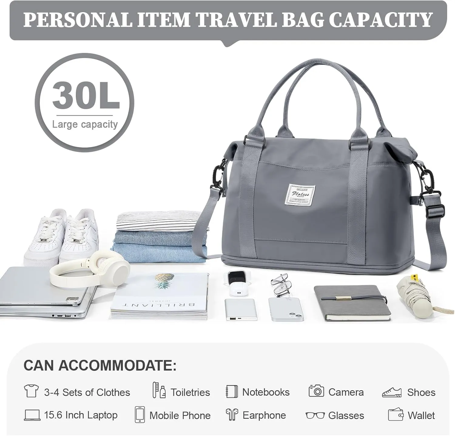 Weekender Bags for Women,Personal Item Travel Bag,Overnight Travel Duffel Bag with Expandable Shoes Compartment & Wet Pocket