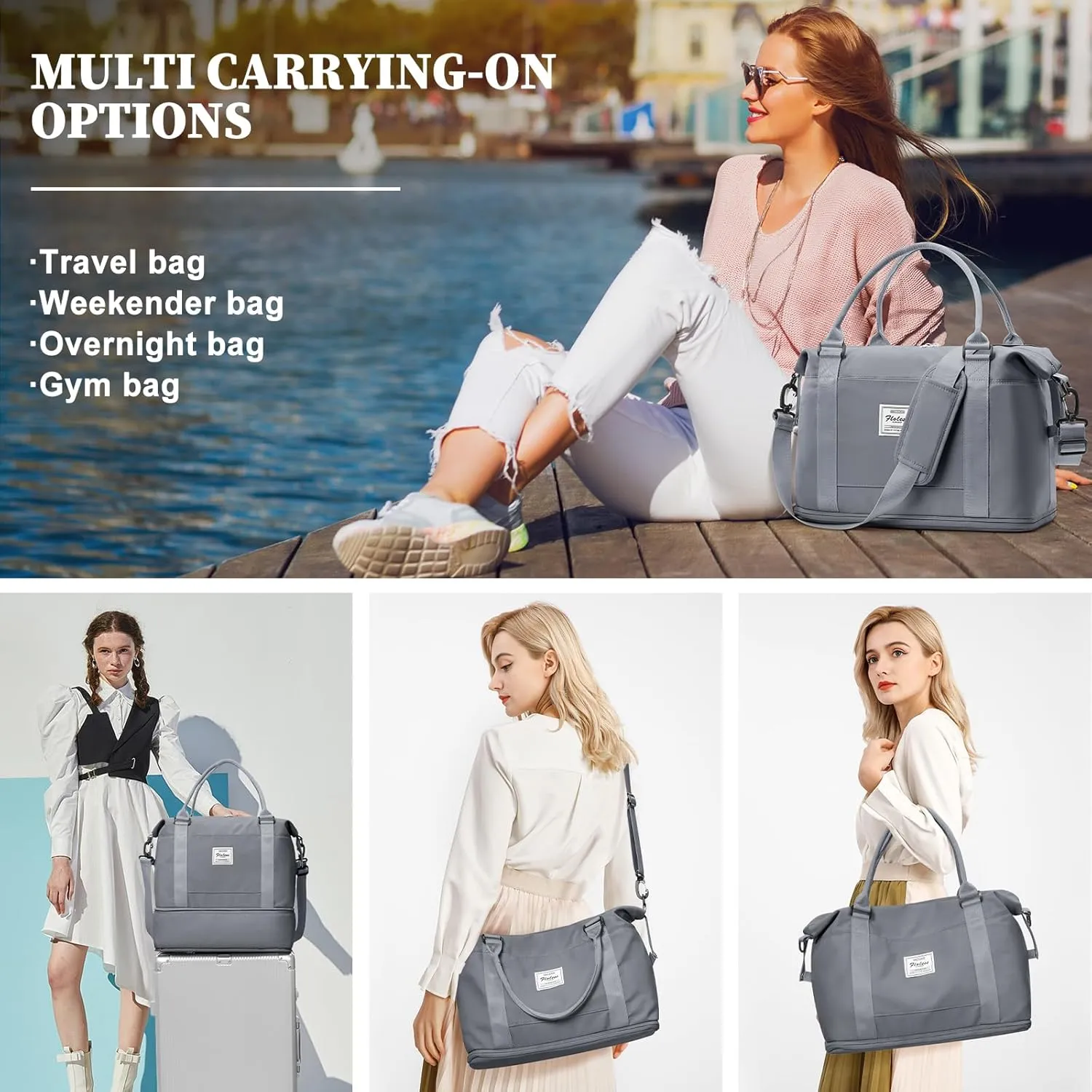 Weekender Bags for Women,Personal Item Travel Bag,Overnight Travel Duffel Bag with Expandable Shoes Compartment & Wet Pocket