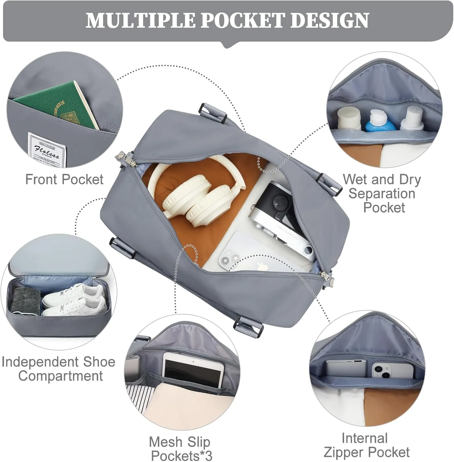 Weekender Bags for Women,Personal Item Travel Bag,Overnight Travel Duffel Bag with Expandable Shoes Compartment & Wet Pocket