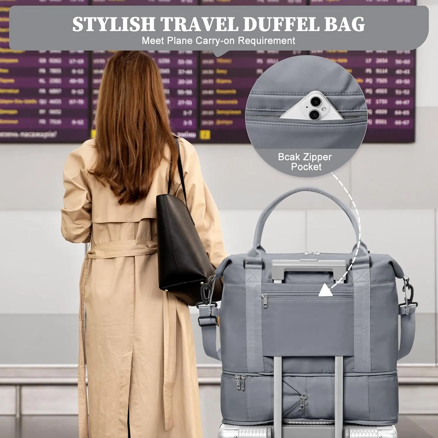 Weekender Bags for Women,Personal Item Travel Bag,Overnight Travel Duffel Bag with Expandable Shoes Compartment & Wet Pocket