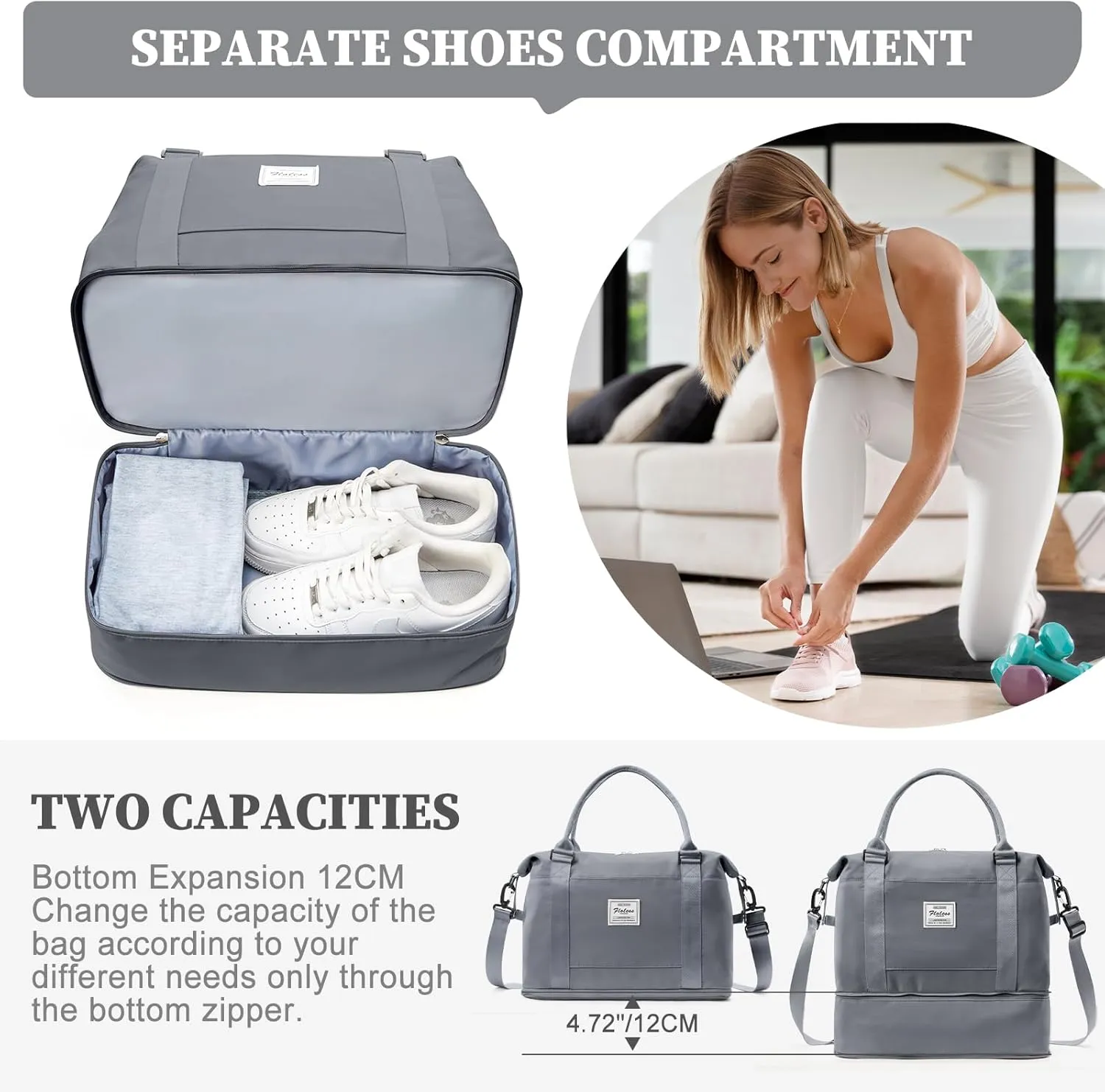 Weekender Bags for Women,Personal Item Travel Bag,Overnight Travel Duffel Bag with Expandable Shoes Compartment & Wet Pocket