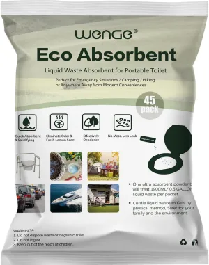 Wenge Potty Chemicals, Portable Toilet Powder - 45 Pack - Lemon scent, Pee Powder for Portable Toilet,Camping Toilet Chemicals, Eco Absorbent Gel Liquid Waste Gelling