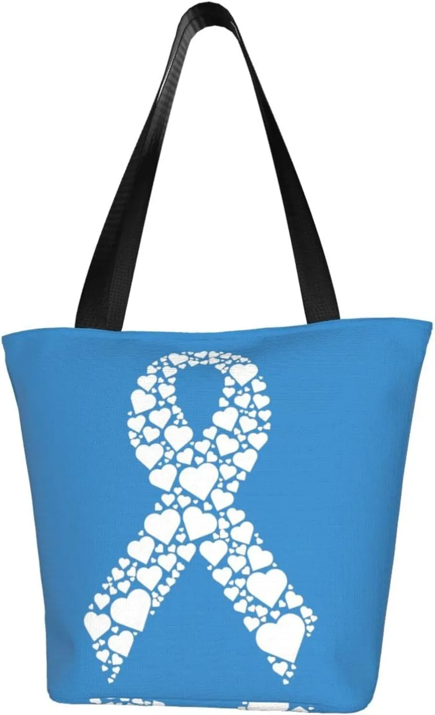 White Ribbon Lung Cancer Awareness Fashion Shoulder Bag Large Capacity For Man Or Woman