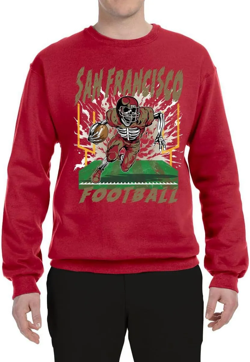 Wild Bobby American Football Cities Trendy Flaming Skeleton Skull | Fantasy Fan Streetwear Sports Unisex Crewneck Sweatshirt