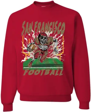 Wild Bobby American Football Cities Trendy Flaming Skeleton Skull | Fantasy Fan Streetwear Sports Unisex Crewneck Sweatshirt