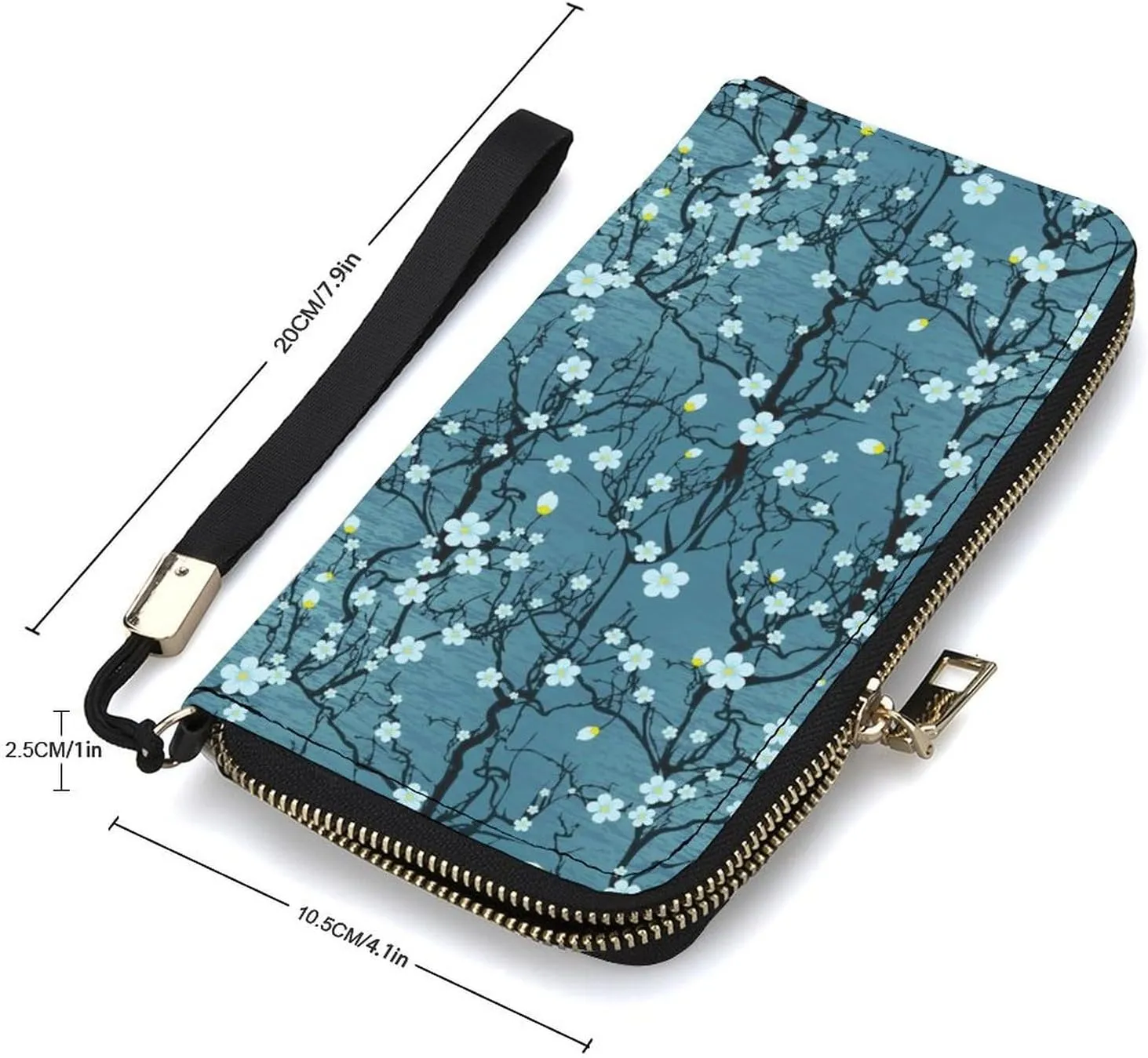 Winter Plum Flower Women's Leather Long Large Capacity Wallet Clutch Wallet with Hand Strap, 20x10.5cm, style-29-1