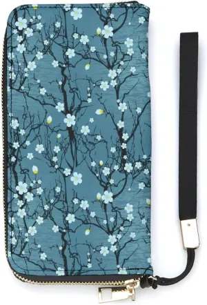 Winter Plum Flower Women's Leather Long Large Capacity Wallet Clutch Wallet with Hand Strap, 20x10.5cm, style-29-1