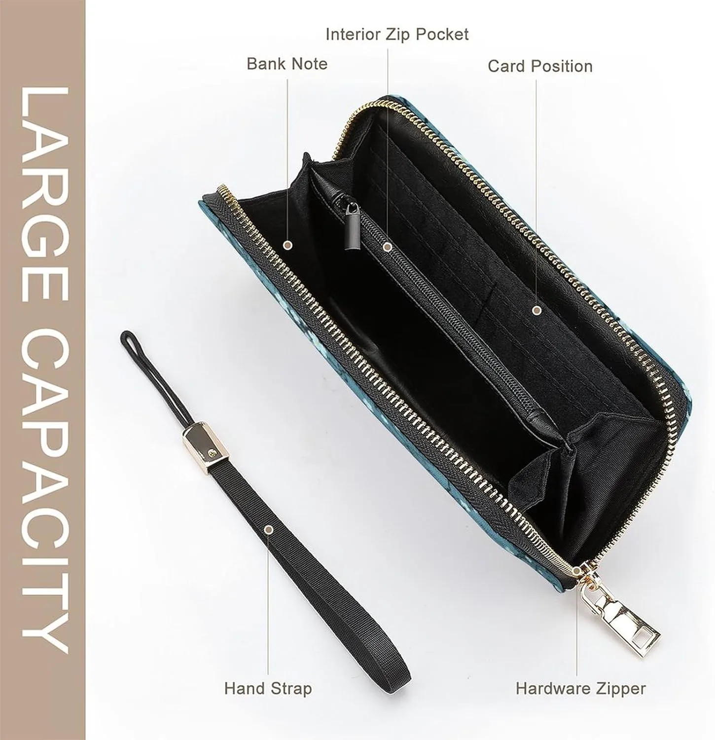 Winter Plum Flower Women's Leather Long Large Capacity Wallet Clutch Wallet with Hand Strap, 20x10.5cm, style-29-1