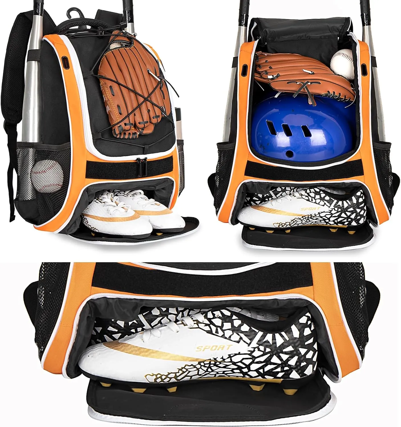 WOLT Youth Baseball Bag - Bat Backpack for Baseball, T-Ball & Softball Equipment & Gear, Bat & Glove Holder, Large Main Compartment for Helmet & accessories, Separate Shoes Compartment, Fence Hook