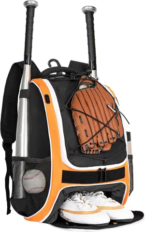 WOLT Youth Baseball Bag - Bat Backpack for Baseball, T-Ball & Softball Equipment & Gear, Bat & Glove Holder, Large Main Compartment for Helmet & accessories, Separate Shoes Compartment, Fence Hook
