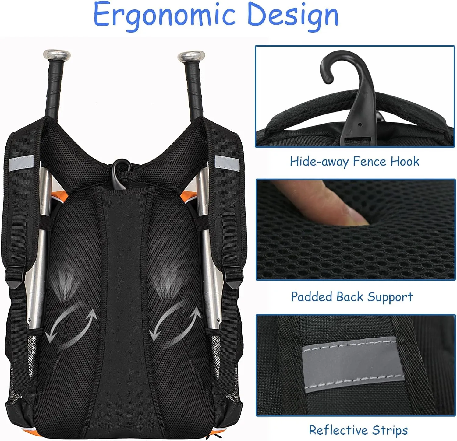 WOLT Youth Baseball Bag - Bat Backpack for Baseball, T-Ball & Softball Equipment & Gear, Bat & Glove Holder, Large Main Compartment for Helmet & accessories, Separate Shoes Compartment, Fence Hook
