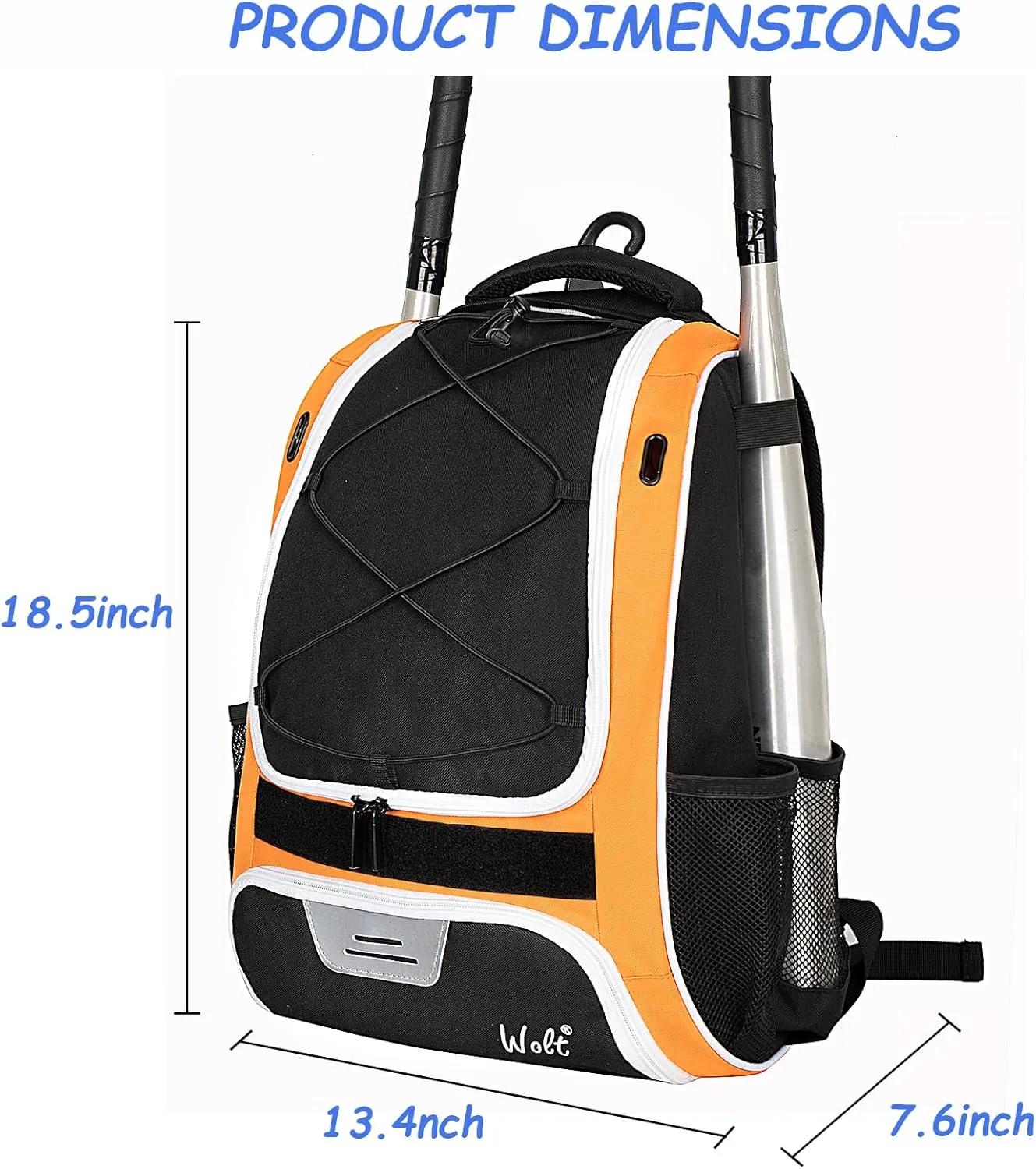WOLT Youth Baseball Bag - Bat Backpack for Baseball, T-Ball & Softball Equipment & Gear, Bat & Glove Holder, Large Main Compartment for Helmet & accessories, Separate Shoes Compartment, Fence Hook