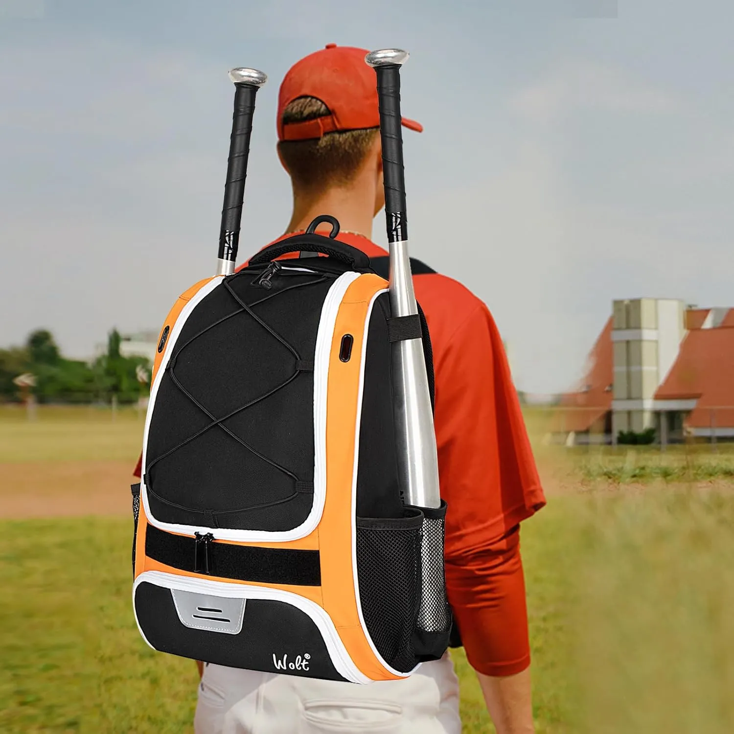 WOLT Youth Baseball Bag - Bat Backpack for Baseball, T-Ball & Softball Equipment & Gear, Bat & Glove Holder, Large Main Compartment for Helmet & accessories, Separate Shoes Compartment, Fence Hook