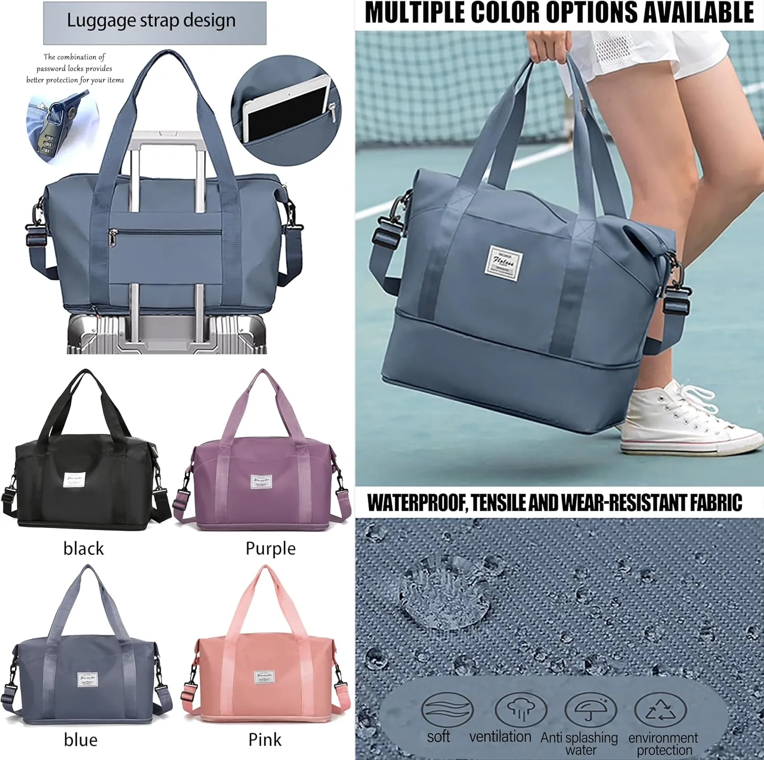 Women-Birthday Gifts Duffle Bag with.Expandable Compartment, Gifts for Personalized Girls Weekender Bag, Overnight for Women, Travel Bag with Makeup, Friend Bride Gifts(blue)