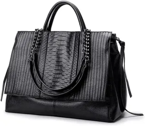 Women Handbag Crocodile Patterned PU Leather Tote Handbags Women's Chain Shoulder Bag Large Black Totes