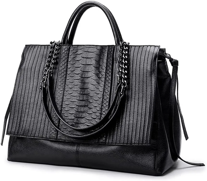 Women Handbag Crocodile Patterned PU Leather Tote Handbags Women's Chain Shoulder Bag Large Black Totes