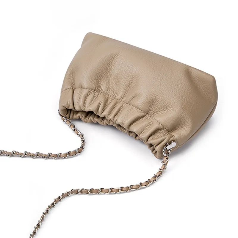 Women Minimalist Soft Leather Chain Strap Cross Body Bag