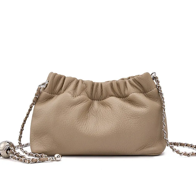 Women Minimalist Soft Leather Chain Strap Cross Body Bag