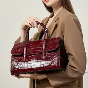 Women Retro Embossed Leather Work Tote Bag Purse
