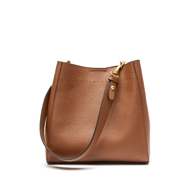 Women Retro Minimalist Leather Bucket Shoulder Bag