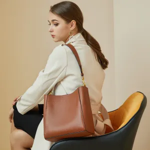 Women Retro Minimalist Leather Bucket Shoulder Bag