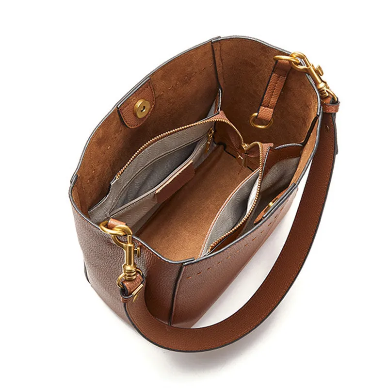 Women Retro Minimalist Leather Bucket Shoulder Bag