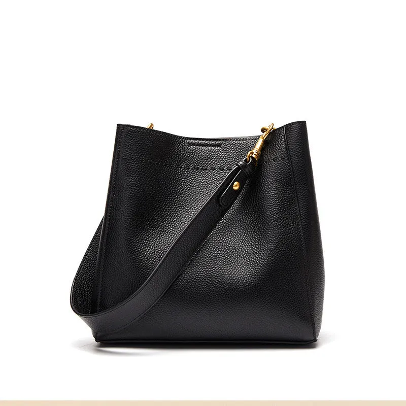 Women Retro Minimalist Leather Bucket Shoulder Bag