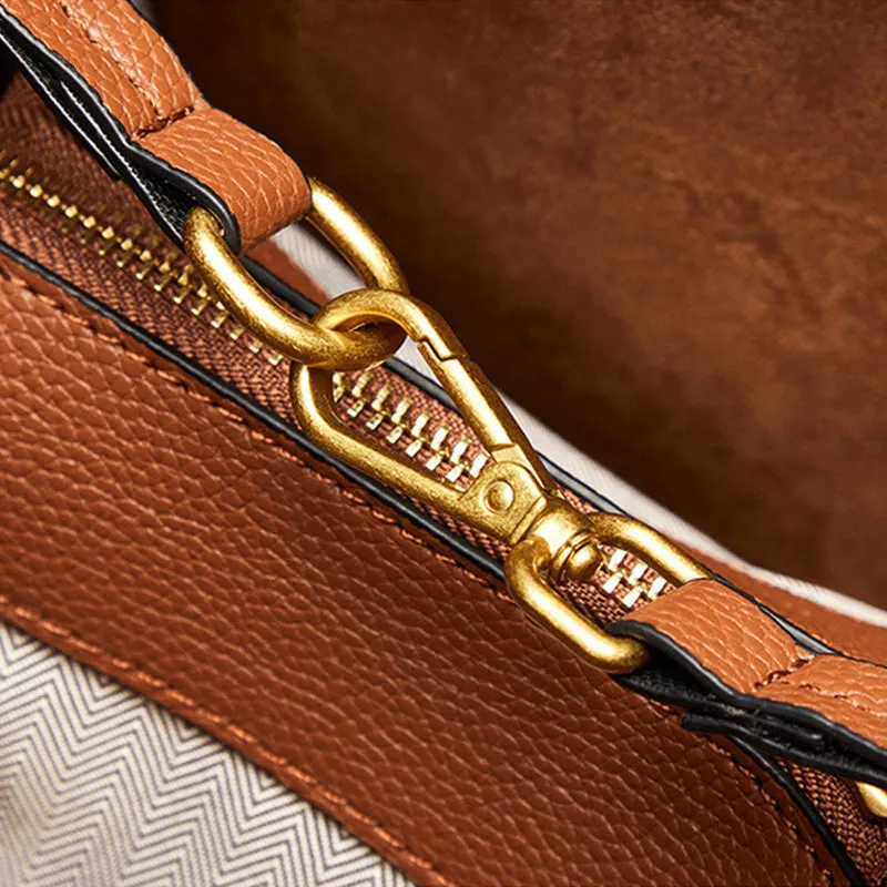 Women Retro Minimalist Leather Bucket Shoulder Bag