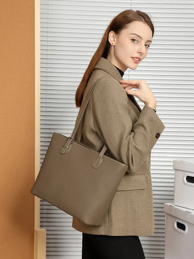 Women Simple Solid Leather Large Capacity Shoulder Tote Bag