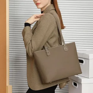 Women Simple Solid Leather Large Capacity Shoulder Tote Bag