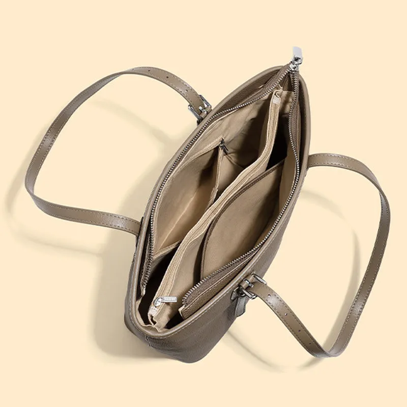 Women Simple Solid Leather Large Capacity Shoulder Tote Bag